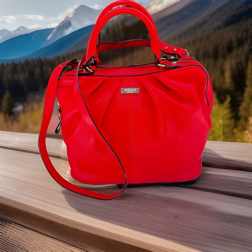 MINT Kate Spade XL Leather Vibrant Red/Coral Crossbody & Handles 12x15"